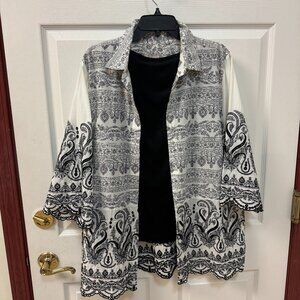Chicos Brand Cream & Black embroidered shirt jacket Size XL / 3